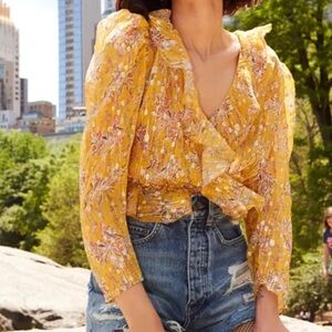 The Kooples Feuille D'or Ruffled Floral Silk-Blend Top